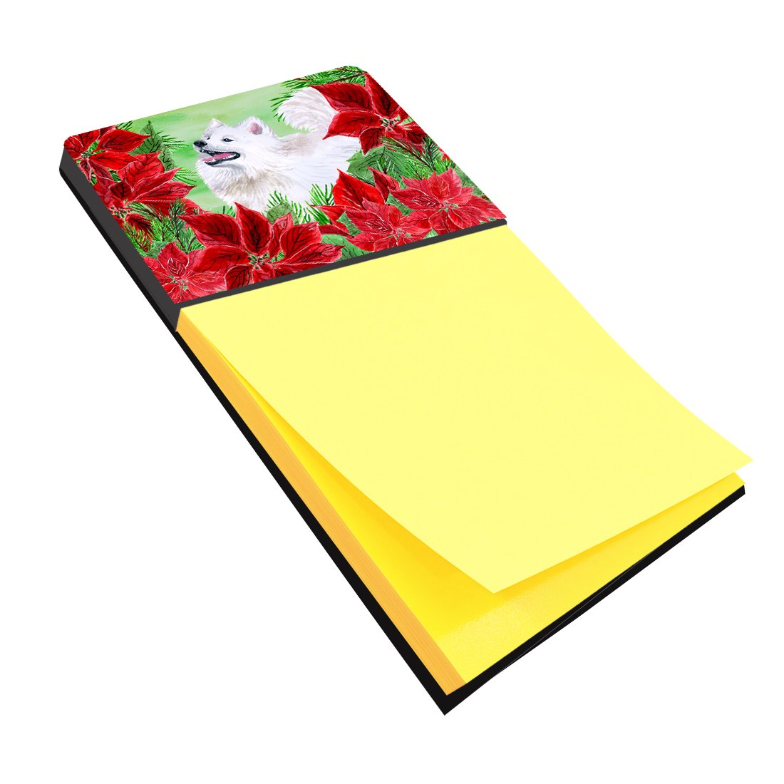 Samoyed Poinsettas Watercolor Sticky Note Holder Refillable Dispenser Desk Accessory 3x3 Pad Gift