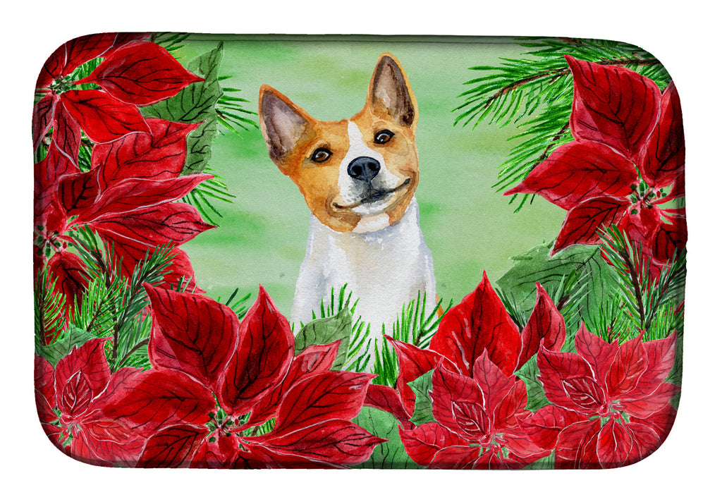 Basenji Poinsettas Dish Drying Mat Absorbent Dish Drying Mat Pad for Kitchen Counter Dish Drainer Mat for Countertop, 14 x 21", Multicolor