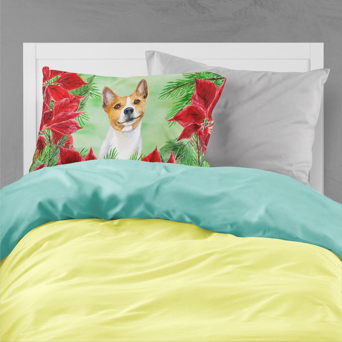 Basenji Poinsettas Standard Pillowcase Lightweight Super Soft Easy Care Decorative Artwork Pillowcase, Standard