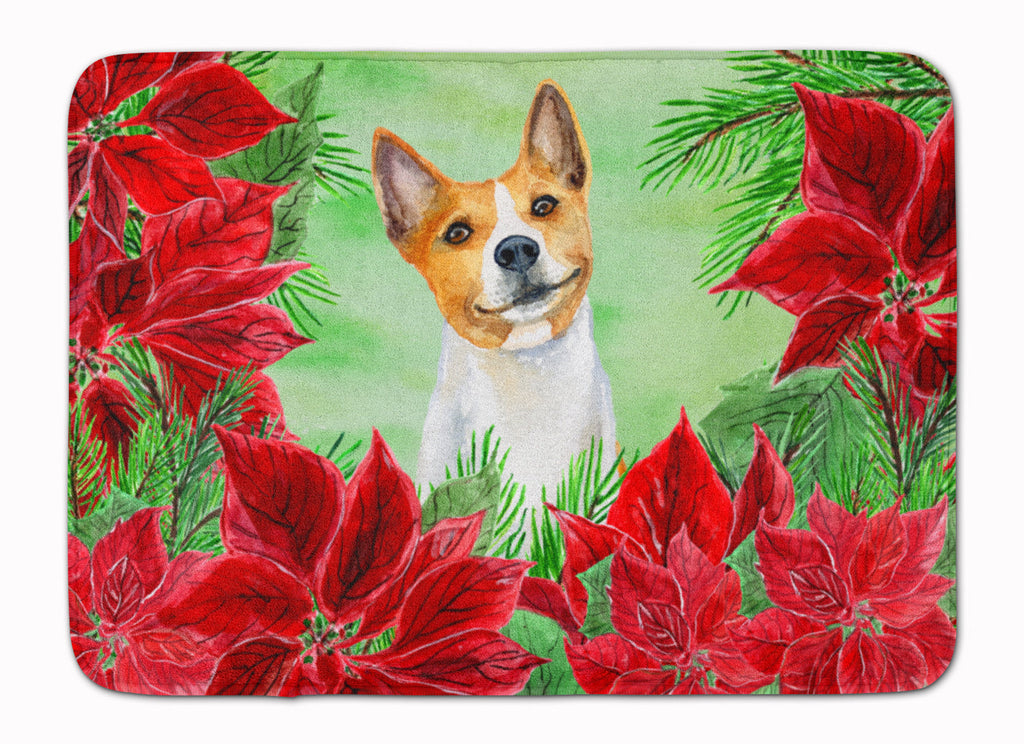 Basenji Poinsettas Memory Foam Kitchen Mat Machine Washable Anti-Fatigue Cushion Comfort Bath or Kitchen Rug