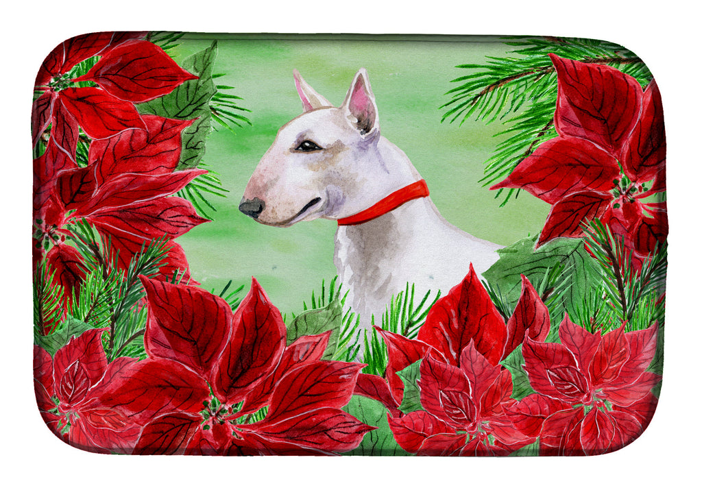 Bull Terrier Poinsettas Dish Drying Mat Absorbent Dish Drying Mat Pad for Kitchen Counter Dish Drainer Mat for Countertop, 14 x 21", Multicolor