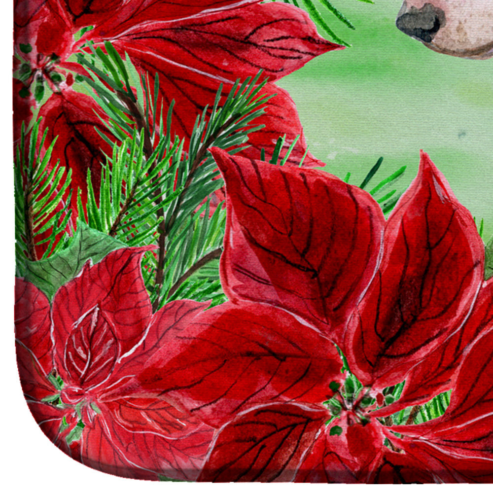 Bull Terrier Poinsettas Dish Drying Mat Absorbent Dish Drying Mat Pad for Kitchen Counter Dish Drainer Mat for Countertop, 14 x 21", Multicolor
