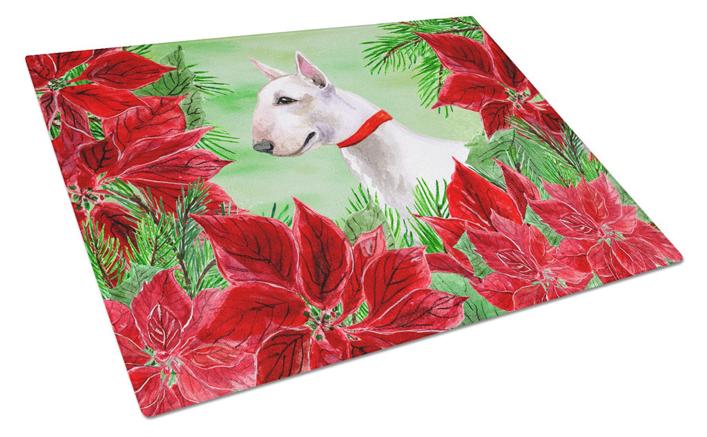 Bull Terrier Poinsettas Cutting Board Tempered Glass Kitchen Cutting Surface, Heat Resistant Chopping, Non-Slip Feet, Food Prep & Serving