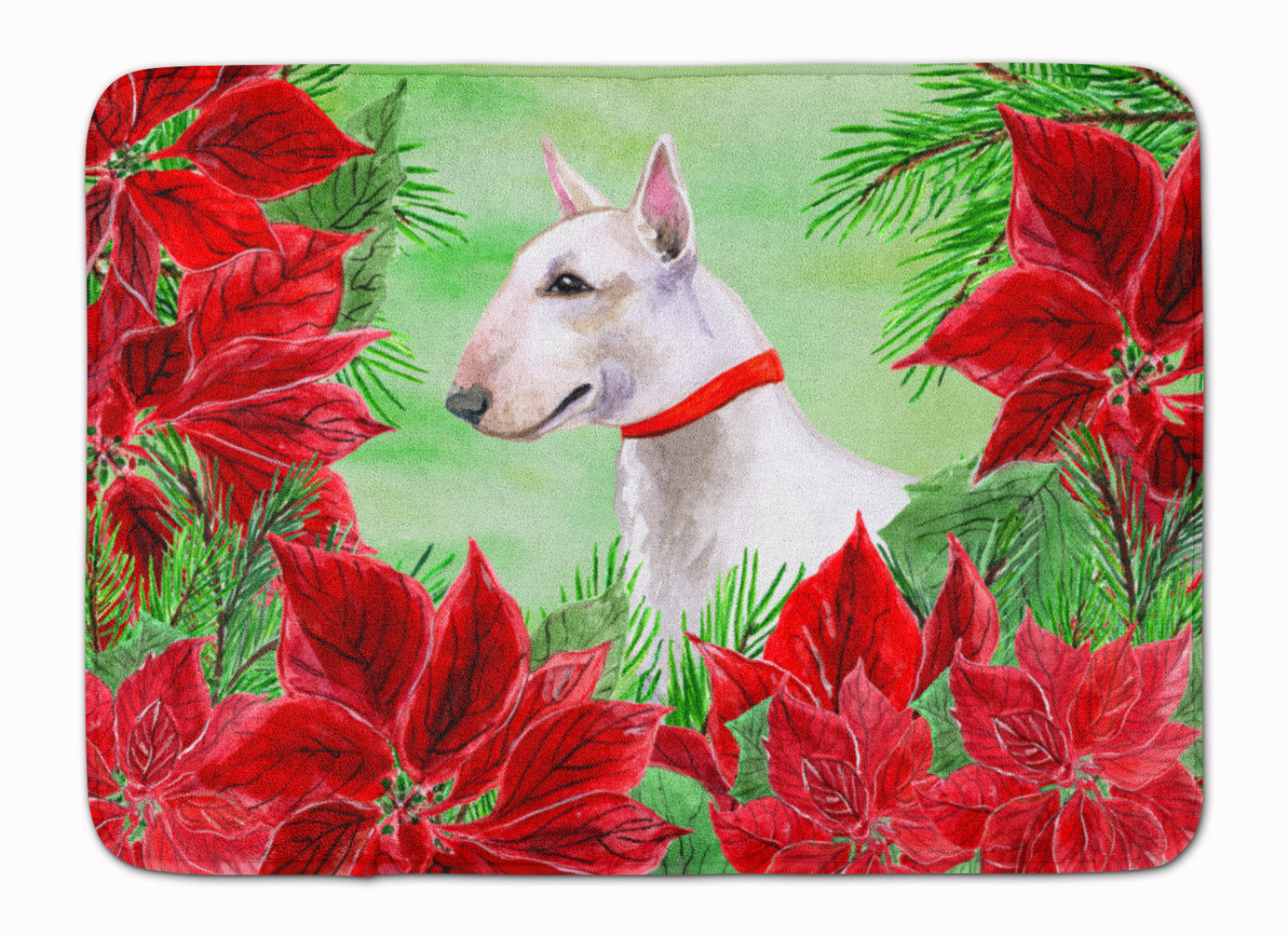 Bull Terrier Poinsettas Memory Foam Kitchen Mat Machine Washable Anti-Fatigue Cushion Comfort Bath or Kitchen Rug