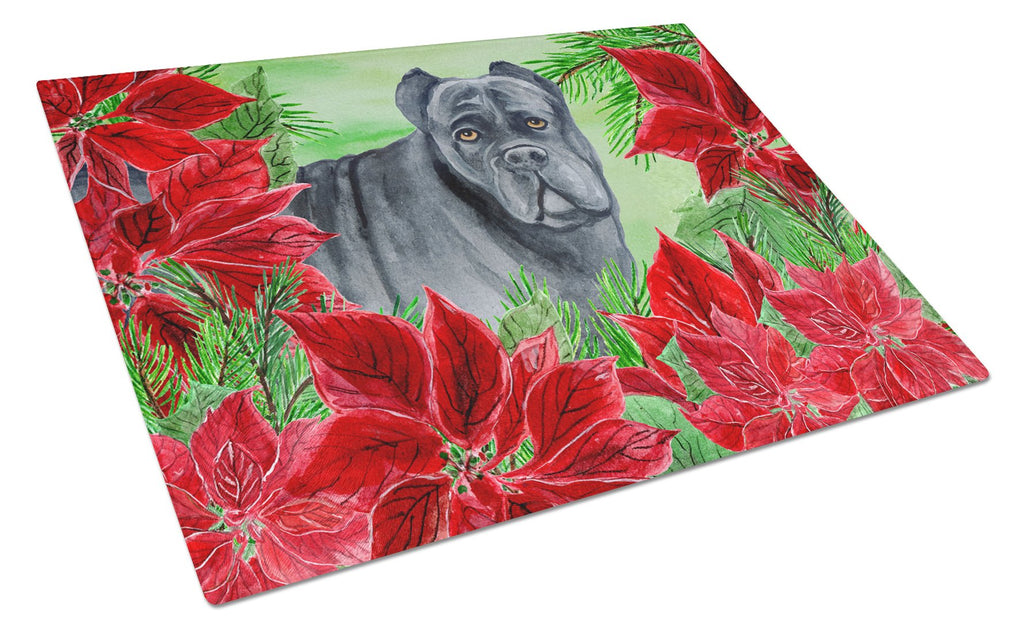 Cane Corso Poinsettas Cutting Board Tempered Glass Kitchen Cutting Surface, Heat Resistant Chopping, Non-Slip Feet, Food Prep & Serving