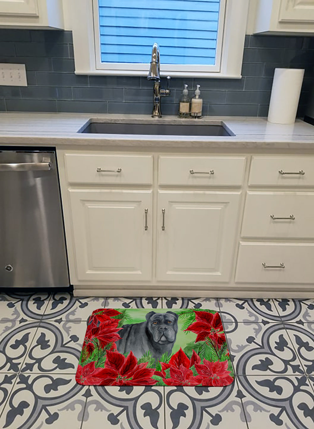 Cane Corso Poinsettas Memory Foam Kitchen Mat Machine Washable Anti-Fatigue Cushion Comfort Bath or Kitchen Rug