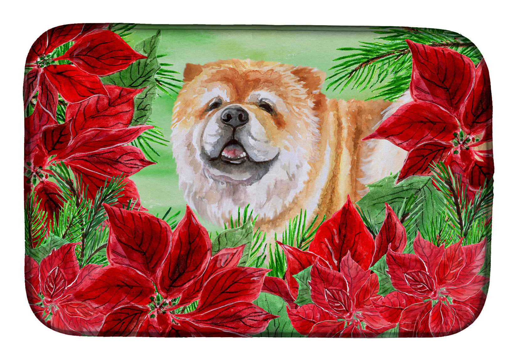 Chow Chow Poinsettas Dish Drying Mat Absorbent Dish Drying Mat Pad for Kitchen Counter Dish Drainer Mat for Countertop, 14 x 21", Multicolor