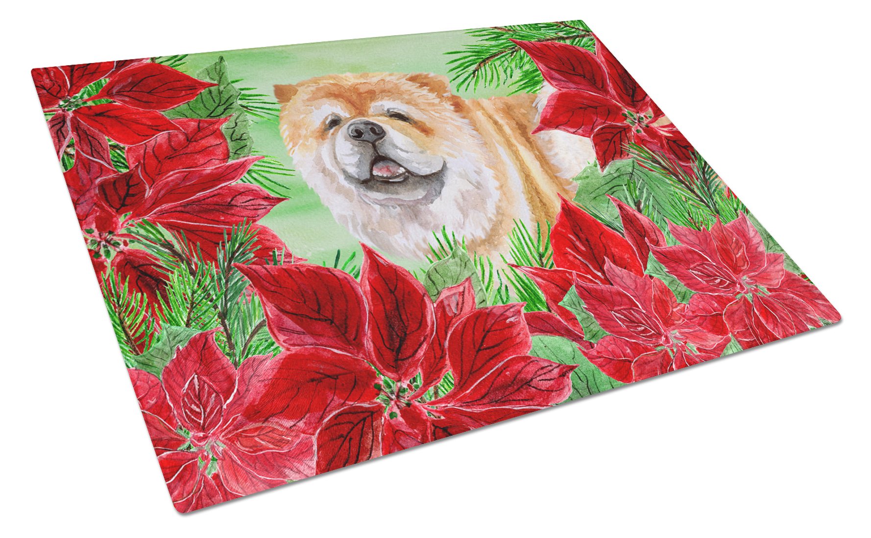 Chow Chow Poinsettas Cutting Board Tempered Glass Kitchen Cutting Surface, Heat Resistant Chopping, Non-Slip Feet, Food Prep & Serving