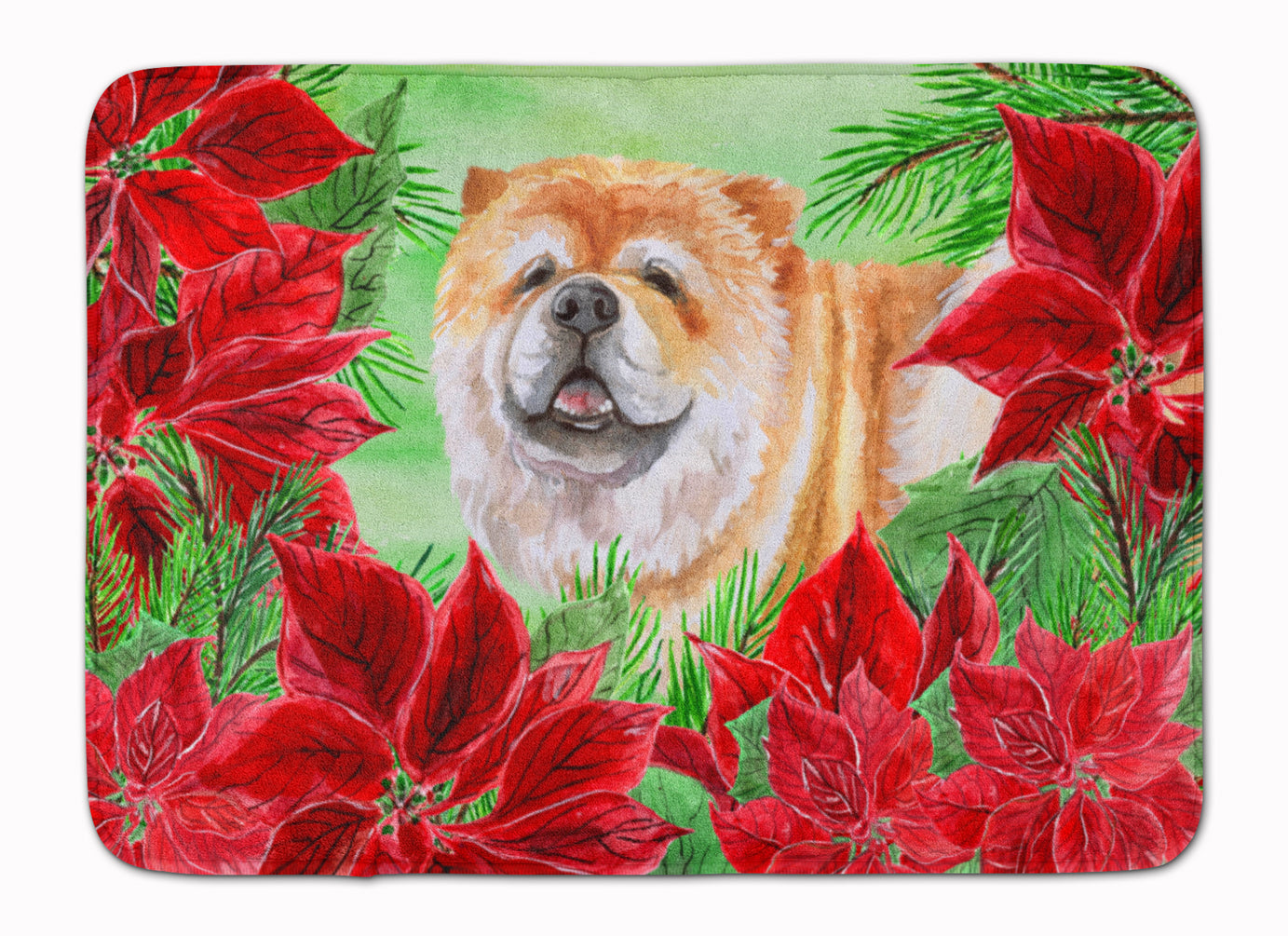 Chow Chow Poinsettas Memory Foam Kitchen Mat Machine Washable Anti-Fatigue Cushion Comfort Bath or Kitchen Rug