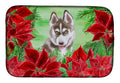 Siberian Husky Grey Poinsettas Dish Drying Mat Absorbent Dish Drying Mat Pad for Kitchen Counter Dish Drainer Mat for Countertop, 14 x 21", Multicolor