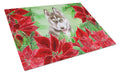 Siberian Husky Grey Poinsettas Cutting Board Tempered Glass Kitchen Cutting Surface, Heat Resistant Chopping, Non-Slip Feet, Food Prep & Serving