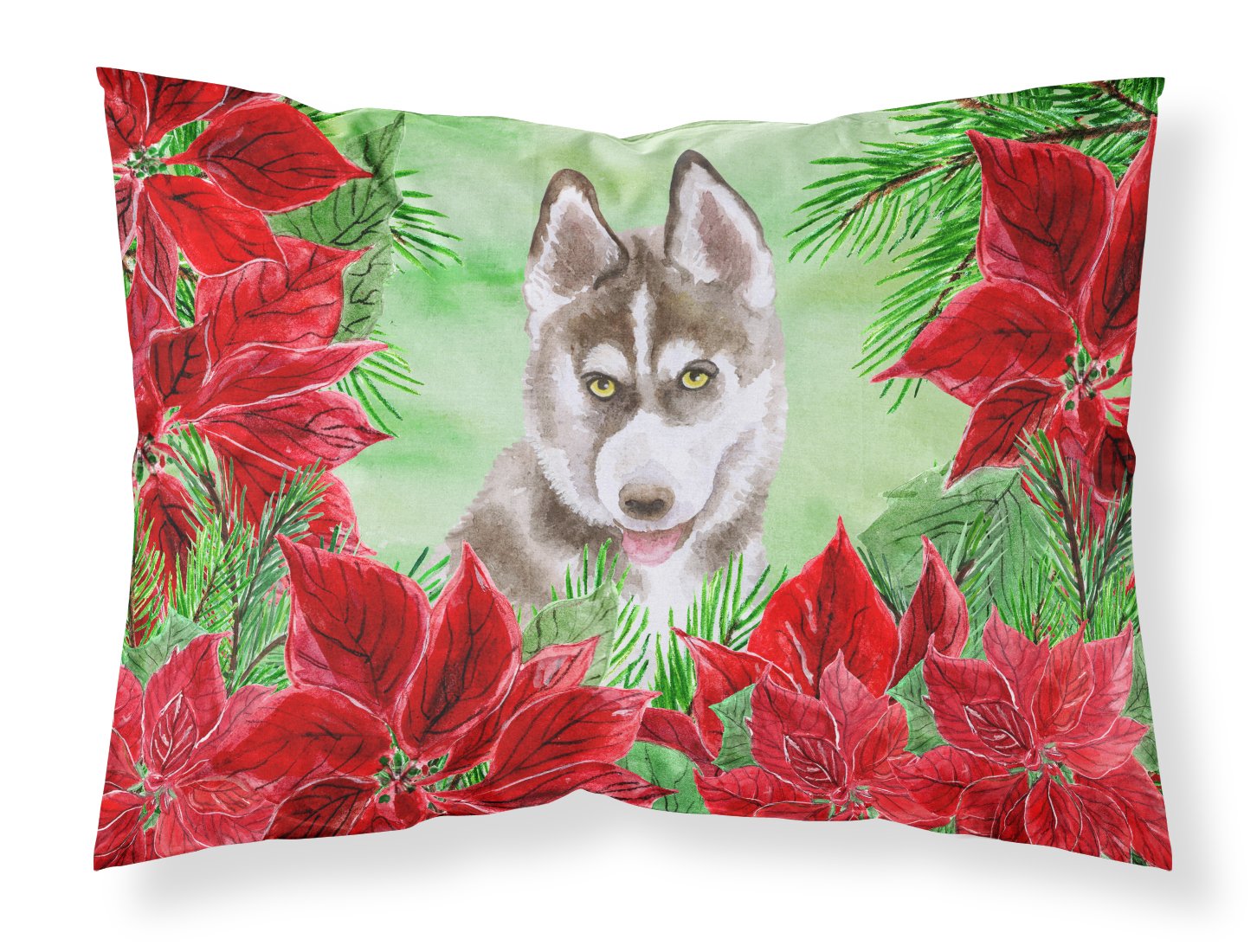 Siberian Husky Grey Poinsettas Standard Pillowcase Lightweight Super Soft Easy Care Decorative Artwork Pillowcase, Standard