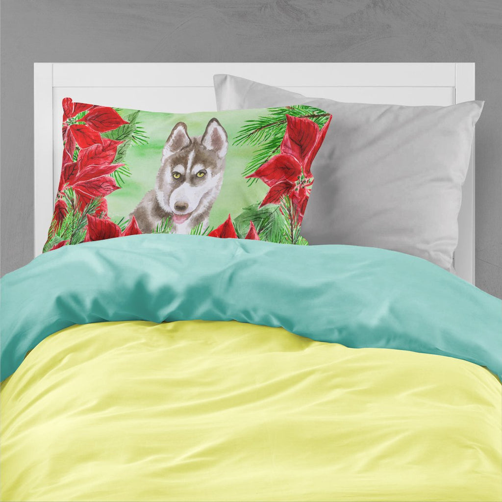 Siberian Husky Grey Poinsettas Standard Pillowcase Lightweight Super Soft Easy Care Decorative Artwork Pillowcase, Standard