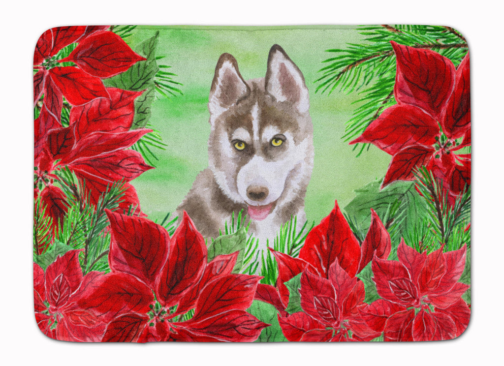 Siberian Husky Grey Poinsettas Memory Foam Kitchen Mat Machine Washable Anti-Fatigue Cushion Comfort Bath or Kitchen Rug