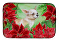Chihuahua Leg up Poinsettas Dish Drying Mat Absorbent Dish Drying Mat Pad for Kitchen Counter Dish Drainer Mat for Countertop, 14 x 21", Multicolor