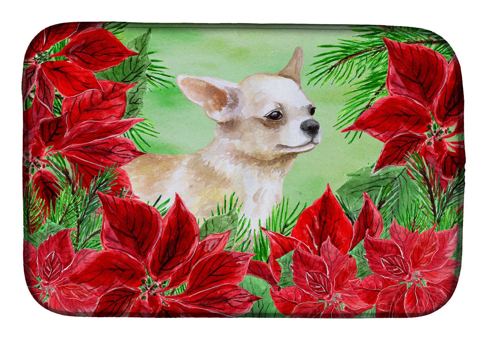 Chihuahua Leg up Poinsettas Dish Drying Mat Absorbent Dish Drying Mat Pad for Kitchen Counter Dish Drainer Mat for Countertop, 14 x 21", Multicolor