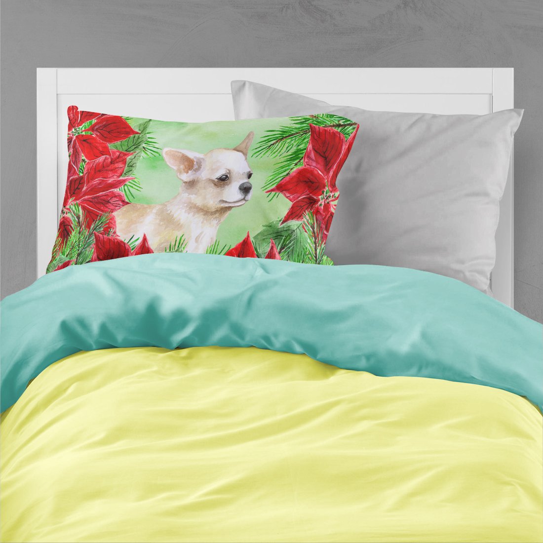 Chihuahua Leg up Poinsettas Standard Pillowcase Lightweight Super Soft Easy Care Decorative Artwork Pillowcase, Standard