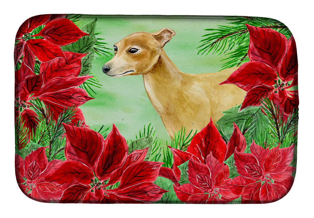 Italian Greyhound Poinsettas Dish Drying Mat Absorbent Dish Drying Mat Pad for Kitchen Counter Dish Drainer Mat for Countertop, 14 x 21", Multicolor