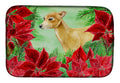 Italian Greyhound Poinsettas Dish Drying Mat Absorbent Dish Drying Mat Pad for Kitchen Counter Dish Drainer Mat for Countertop, 14 x 21", Multicolor