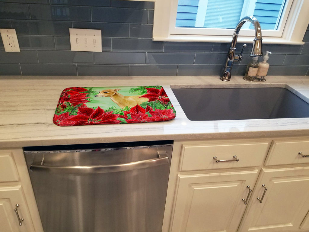 Italian Greyhound Poinsettas Dish Drying Mat Absorbent Dish Drying Mat Pad for Kitchen Counter Dish Drainer Mat for Countertop, 14 x 21", Multicolor