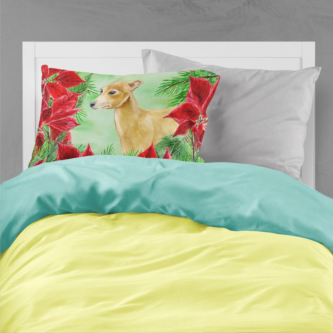Italian Greyhound Poinsettas Standard Pillowcase Lightweight Super Soft Easy Care Decorative Artwork Pillowcase, Standard