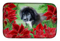 Newfoundland Puppy Poinsettas Dish Drying Mat Absorbent Dish Drying Mat Pad for Kitchen Counter Dish Drainer Mat for Countertop, 14 x 21", Multicolor