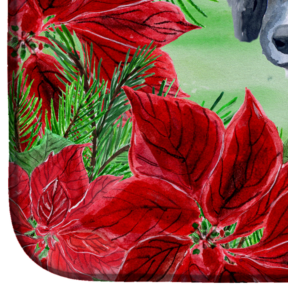Newfoundland Puppy Poinsettas Dish Drying Mat Absorbent Dish Drying Mat Pad for Kitchen Counter Dish Drainer Mat for Countertop, 14 x 21", Multicolor