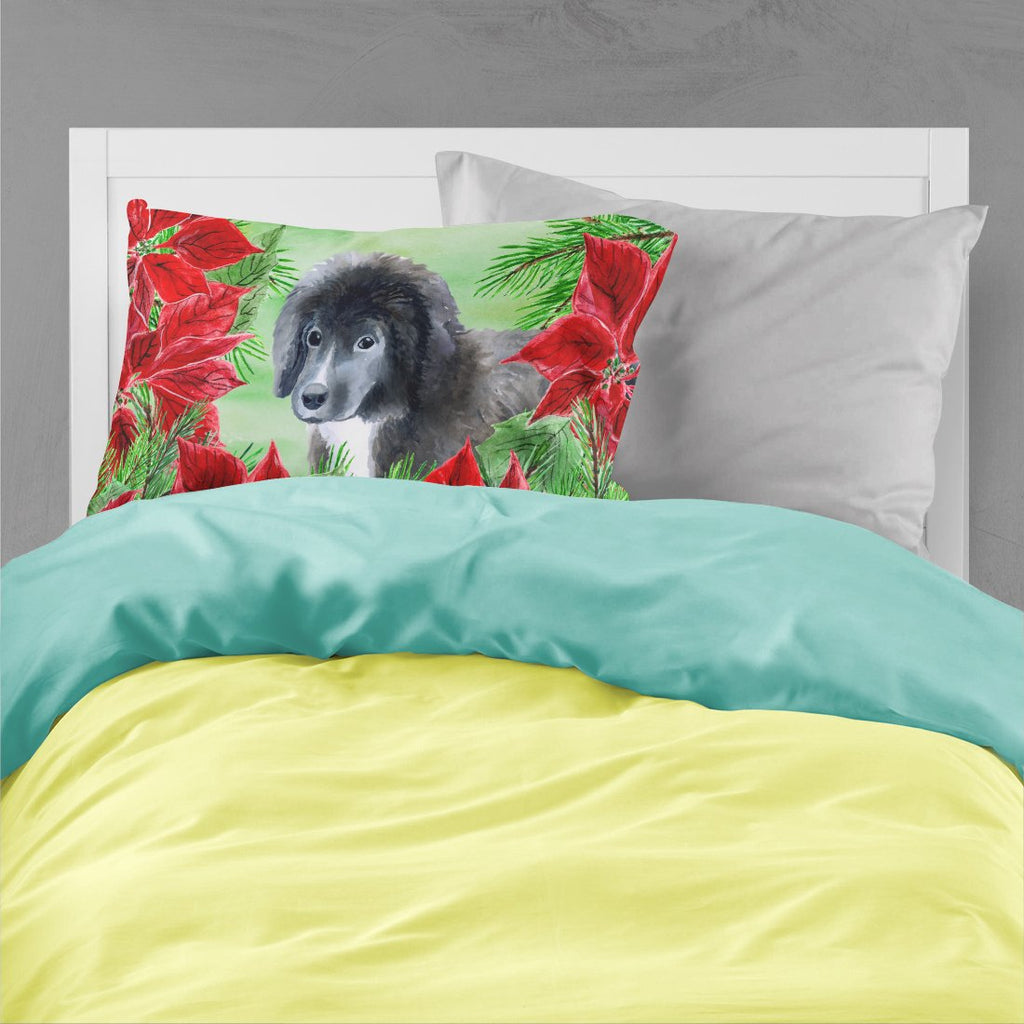 Newfoundland Puppy Poinsettas Standard Pillowcase Lightweight Super Soft Easy Care Decorative Artwork Pillowcase, Standard