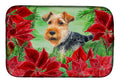 Welsh Terrier Poinsettas Dish Drying Mat Absorbent Dish Drying Mat Pad for Kitchen Counter Dish Drainer Mat for Countertop, 14 x 21", Multicolor