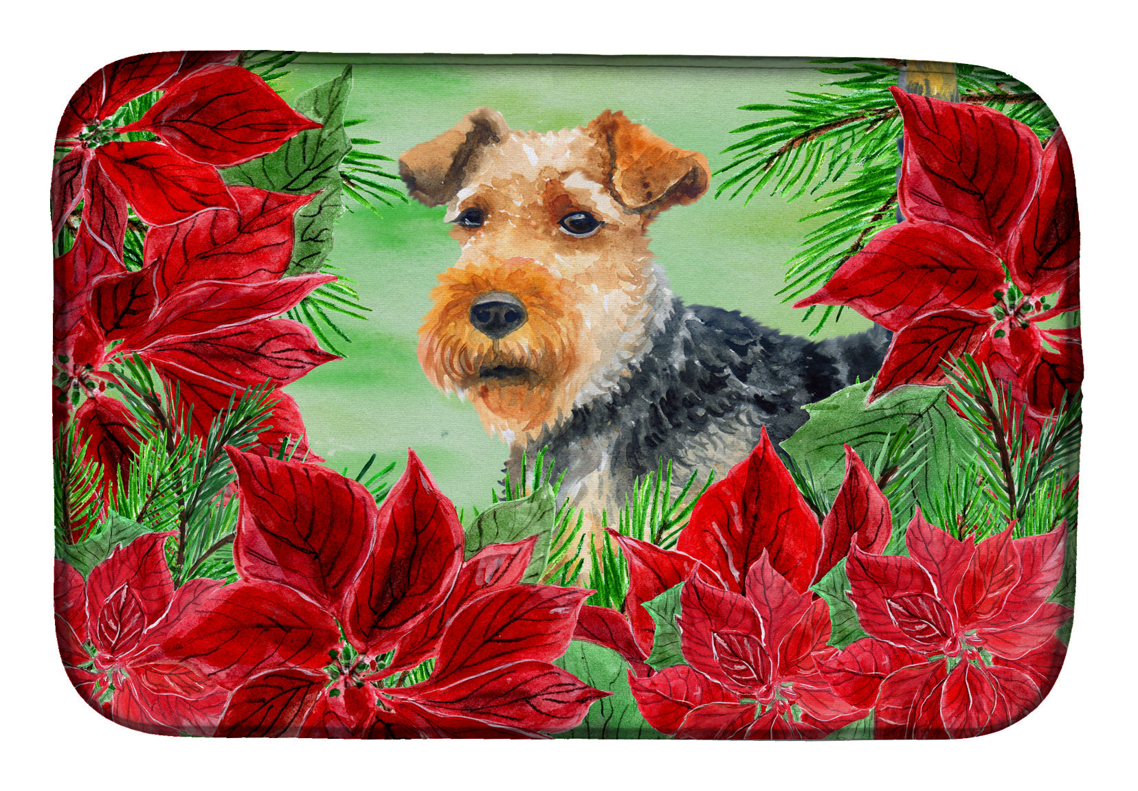 Welsh Terrier Poinsettas Dish Drying Mat Absorbent Dish Drying Mat Pad for Kitchen Counter Dish Drainer Mat for Countertop, 14 x 21", Multicolor