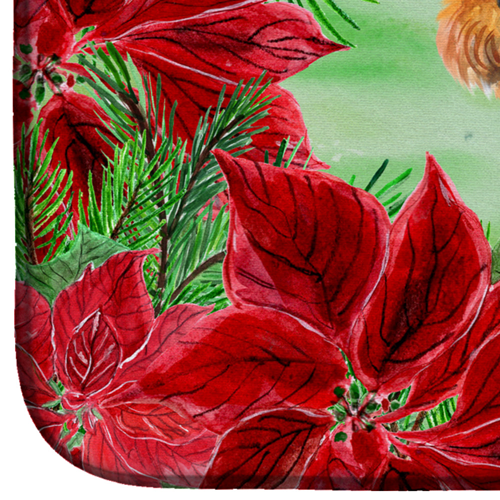 Welsh Terrier Poinsettas Dish Drying Mat Absorbent Dish Drying Mat Pad for Kitchen Counter Dish Drainer Mat for Countertop, 14 x 21", Multicolor