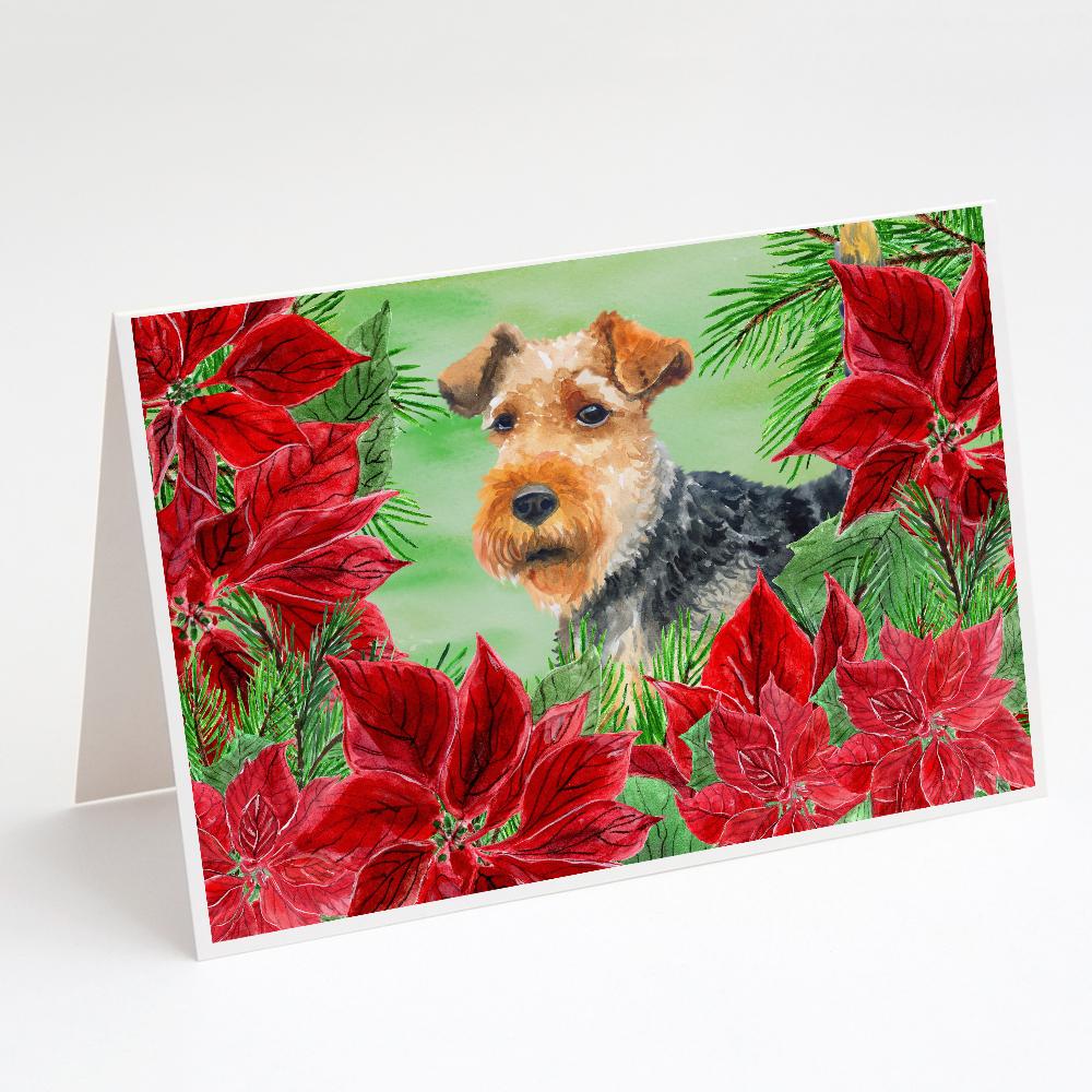 Welsh Terrier Poinsettas Greeting Cards Pack of 8 Blank Cards with Envelopes Whimsical A7 Size 5x7
