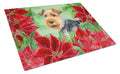 Welsh Terrier Poinsettas Cutting Board Tempered Glass Kitchen Cutting Surface, Heat Resistant Chopping, Non-Slip Feet, Food Prep & Serving