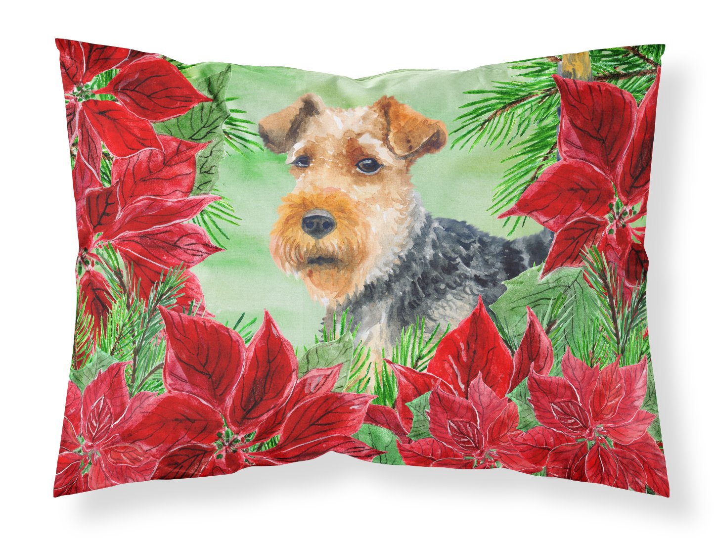 Welsh Terrier Poinsettas Standard Pillowcase Lightweight Super Soft Easy Care Decorative Artwork Pillowcase, Standard