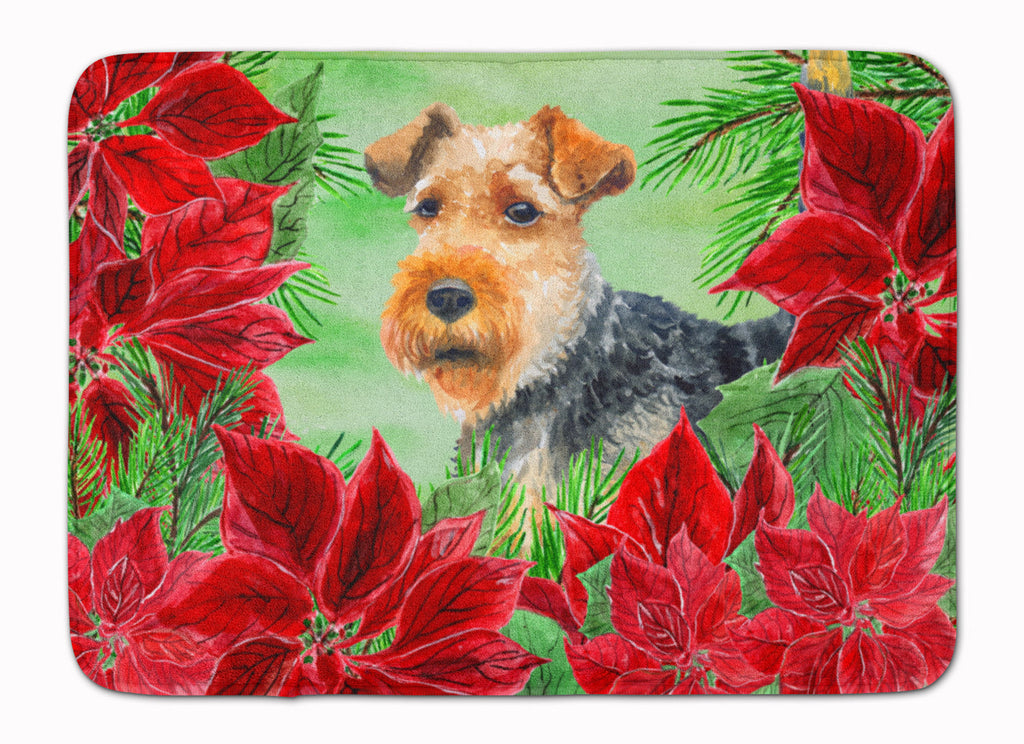 Welsh Terrier Poinsettas Memory Foam Kitchen Mat Machine Washable Anti-Fatigue Cushion Comfort Bath or Kitchen Rug