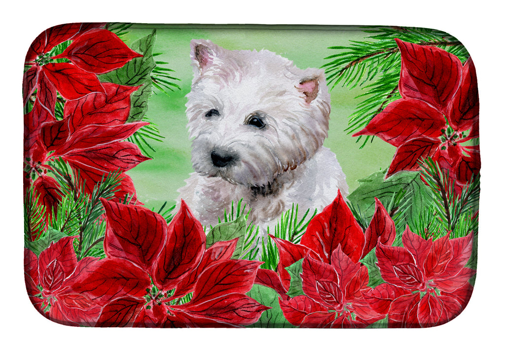 Westie Poinsettas Dish Drying Mat Absorbent Dish Drying Mat Pad for Kitchen Counter Dish Drainer Mat for Countertop, 14 x 21", Multicolor