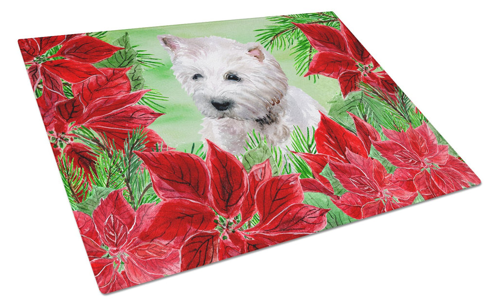Westie Poinsettas Cutting Board Tempered Glass Kitchen Cutting Surface, Heat Resistant Chopping, Non-Slip Feet, Food Prep & Serving