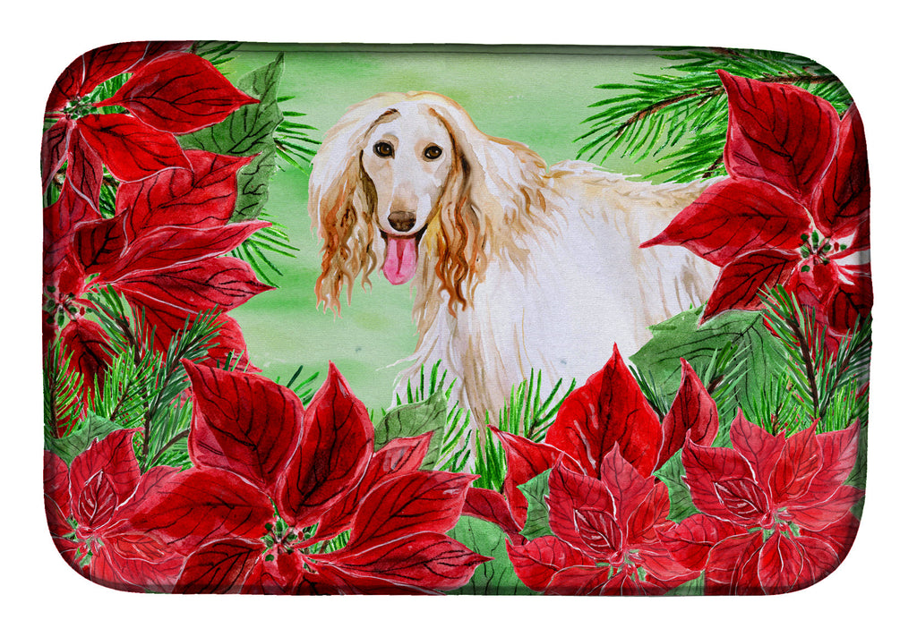 Afghan Hound Poinsettas Dish Drying Mat Absorbent Dish Drying Mat Pad for Kitchen Counter Dish Drainer Mat for Countertop, 14 x 21", Multicolor