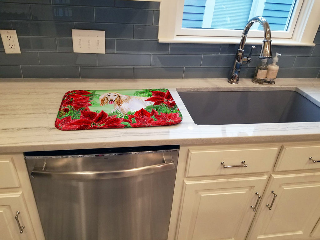Afghan Hound Poinsettas Dish Drying Mat Absorbent Dish Drying Mat Pad for Kitchen Counter Dish Drainer Mat for Countertop, 14 x 21", Multicolor