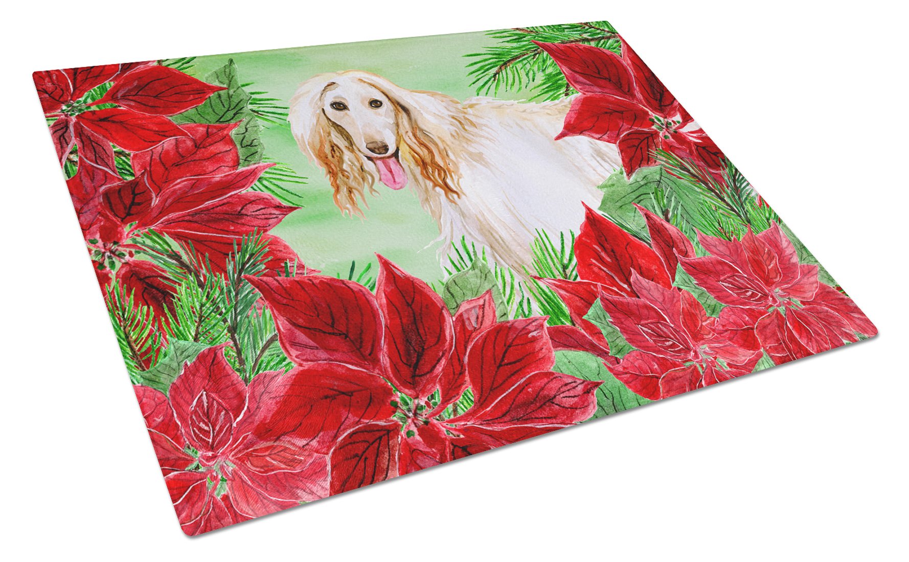 Afghan Hound Poinsettas Cutting Board Tempered Glass Kitchen Cutting Surface, Heat Resistant Chopping, Non-Slip Feet, Food Prep & Serving