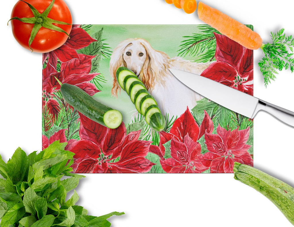 Afghan Hound Poinsettas Cutting Board Tempered Glass Kitchen Cutting Surface, Heat Resistant Chopping, Non-Slip Feet, Food Prep & Serving