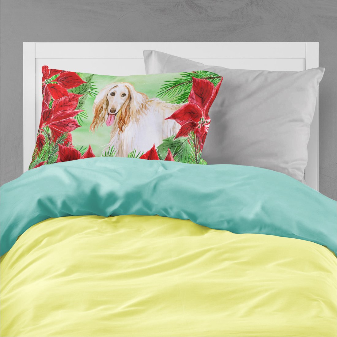 Afghan Hound Poinsettas Standard Pillowcase Lightweight Super Soft Easy Care Decorative Artwork Pillowcase, Standard