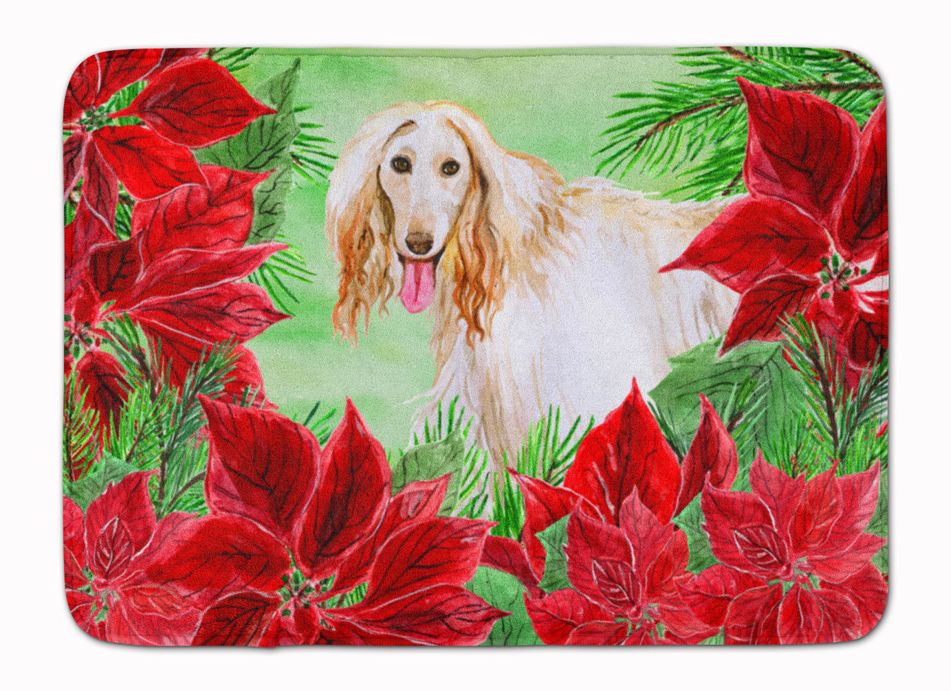 Afghan Hound Poinsettas Memory Foam Kitchen Mat Machine Washable Anti-Fatigue Cushion Comfort Bath or Kitchen Rug