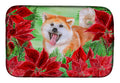Akita Poinsettas Dish Drying Mat Absorbent Dish Drying Mat Pad for Kitchen Counter Dish Drainer Mat for Countertop, 14 x 21", Multicolor