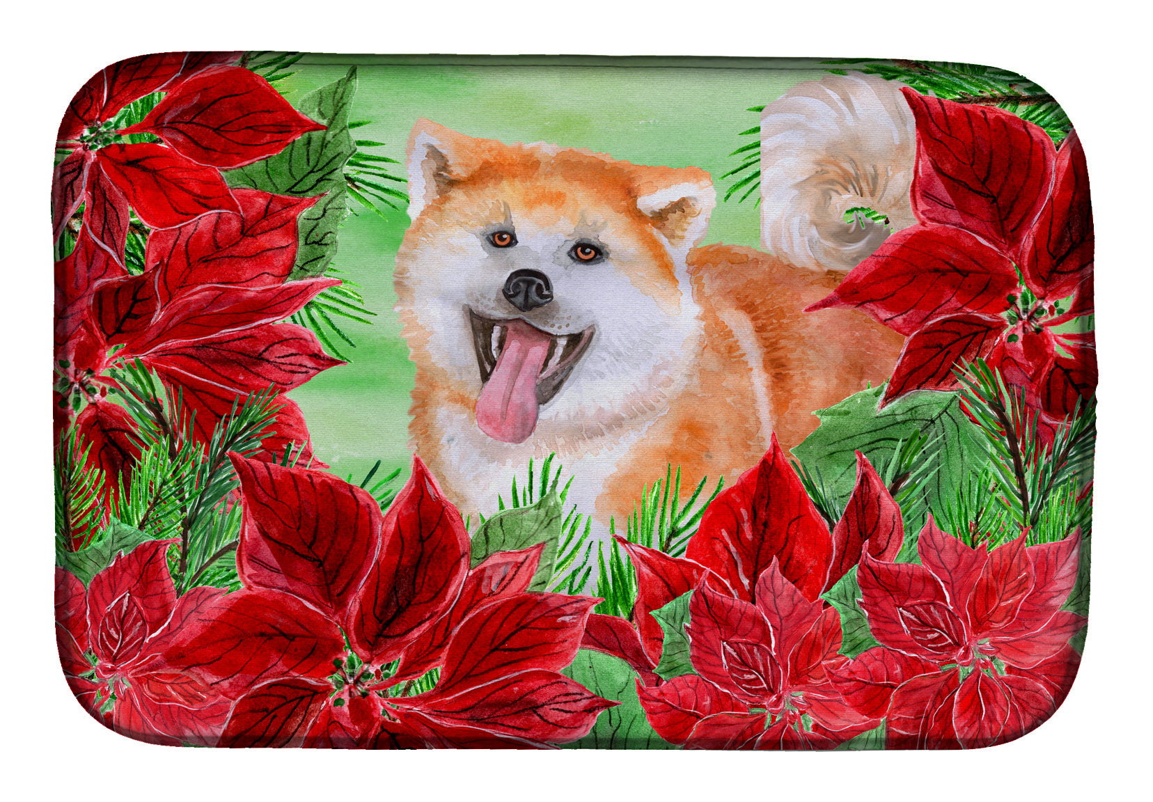Akita Poinsettas Dish Drying Mat Absorbent Dish Drying Mat Pad for Kitchen Counter Dish Drainer Mat for Countertop, 14 x 21", Multicolor