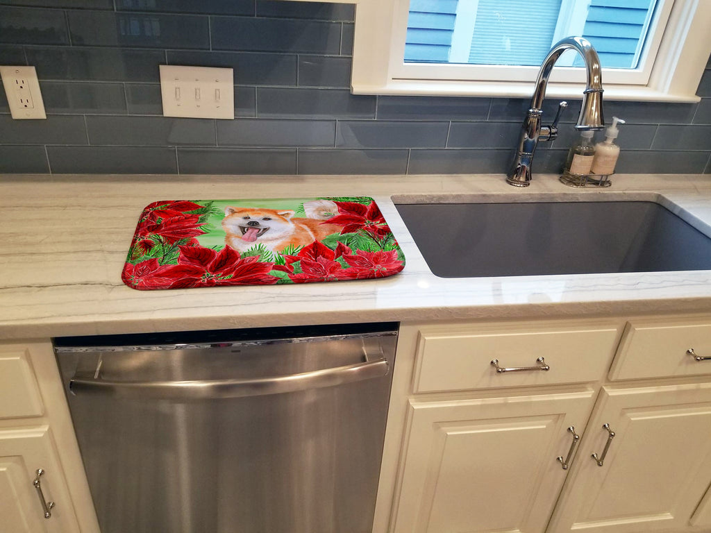 Akita Poinsettas Dish Drying Mat Absorbent Dish Drying Mat Pad for Kitchen Counter Dish Drainer Mat for Countertop, 14 x 21", Multicolor