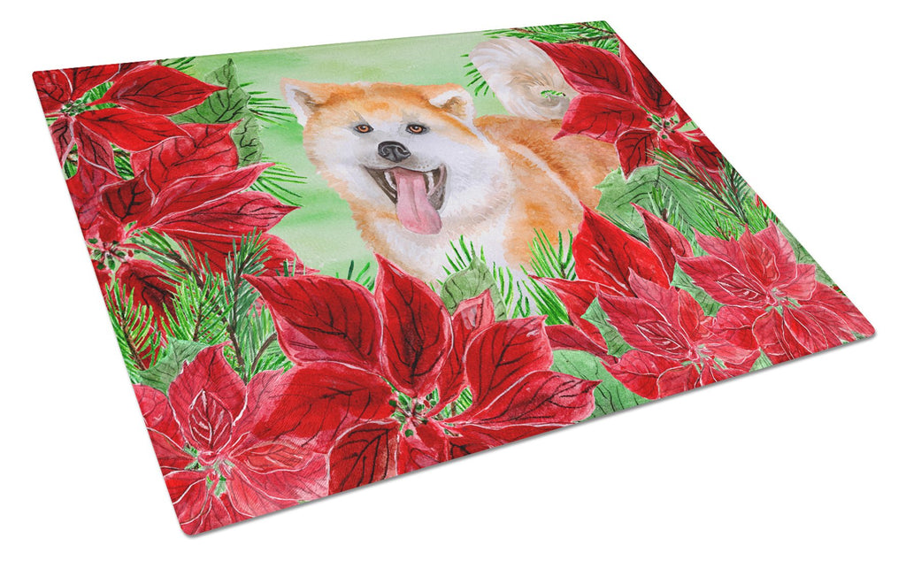 Akita Poinsettas Cutting Board Tempered Glass Kitchen Cutting Surface, Heat Resistant Chopping, Non-Slip Feet, Food Prep & Serving