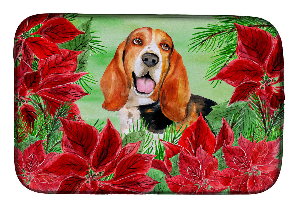 Basset Hound Poinsettas Dish Drying Mat Absorbent Dish Drying Mat Pad for Kitchen Counter Dish Drainer Mat for Countertop, 14 x 21", Multicolor