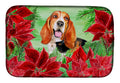 Basset Hound Poinsettas Dish Drying Mat Absorbent Dish Drying Mat Pad for Kitchen Counter Dish Drainer Mat for Countertop, 14 x 21", Multicolor