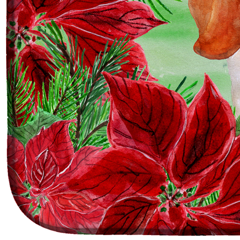 Basset Hound Poinsettas Dish Drying Mat Absorbent Dish Drying Mat Pad for Kitchen Counter Dish Drainer Mat for Countertop, 14 x 21", Multicolor